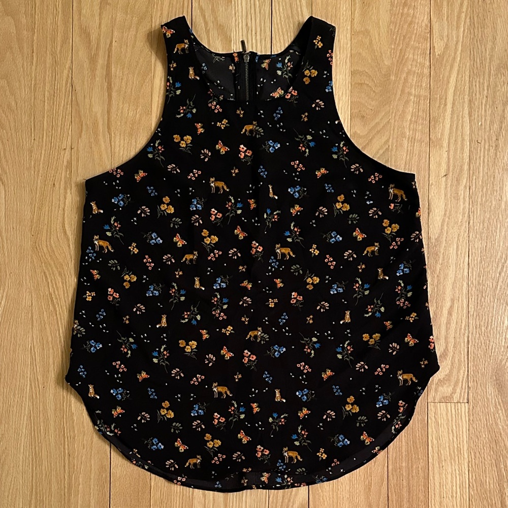 Stradivarius Black Floral Sleeveless Pullover Top, Size Large